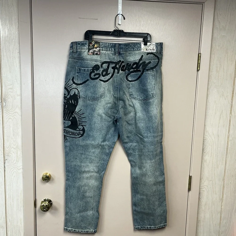 Ed Hardy Jeans Death Before Dishonor Distressed Slim Taper Denim MENS‎ SZ 40 NWT - Picture 2 of 14